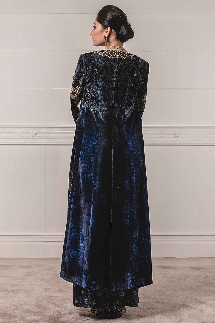 Indigo Blue Printed & Embroidered Jacket Set by Tarun Tahiliani at Pernia's Pop Up Shop