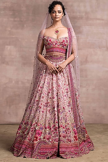 Pink Hand Embroidered Kalidar Bridal Lehenga Set by Tarun Tahiliani