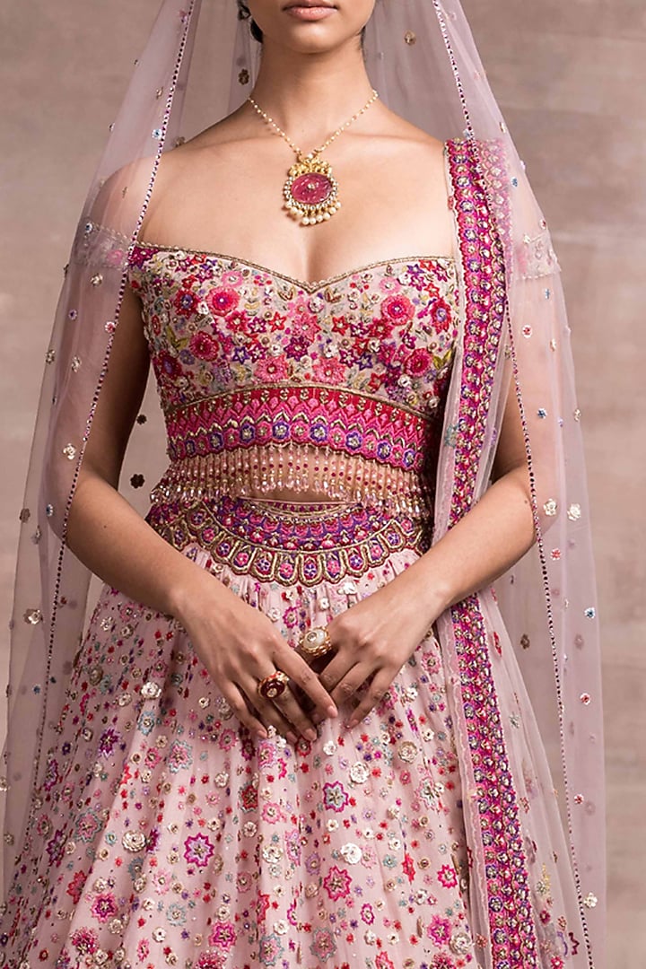 Pink Hand Embroidered Kalidar Bridal Bridal Lehenga Set by Tarun Tahiliani at Pernia's Pop Up Shop