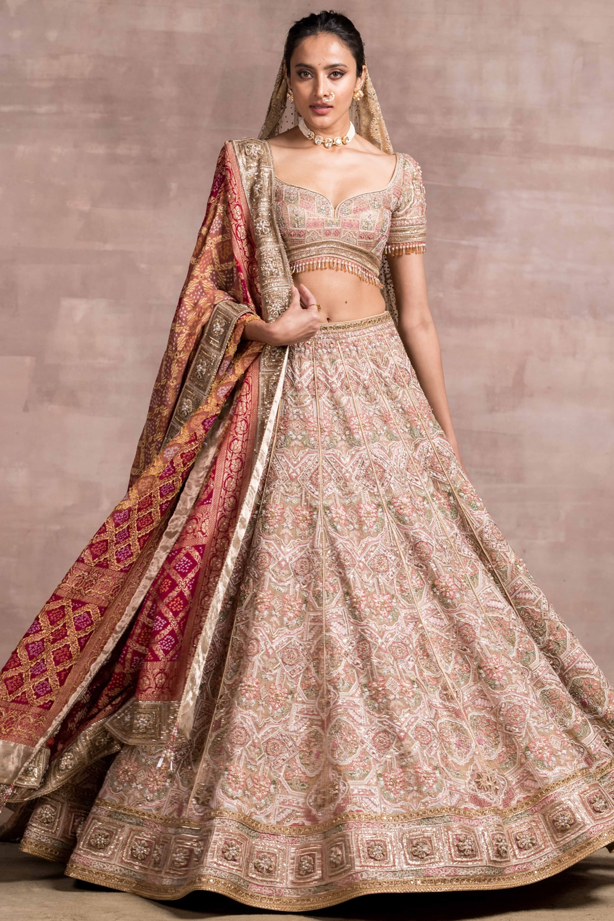 Peach Color Heavy Look Embroidered Work On Net Fabric Beatific Bridal  Lehenga Choli