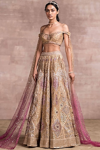 Fuchsia Embellished Kalidar Lehenga Set by Tarun Tahiliani