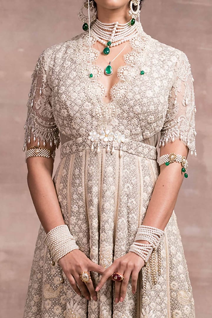 Oyster Embroidered Kalidar Bridal Anarkali Set by Tarun Tahiliani at Pernia's Pop Up Shop