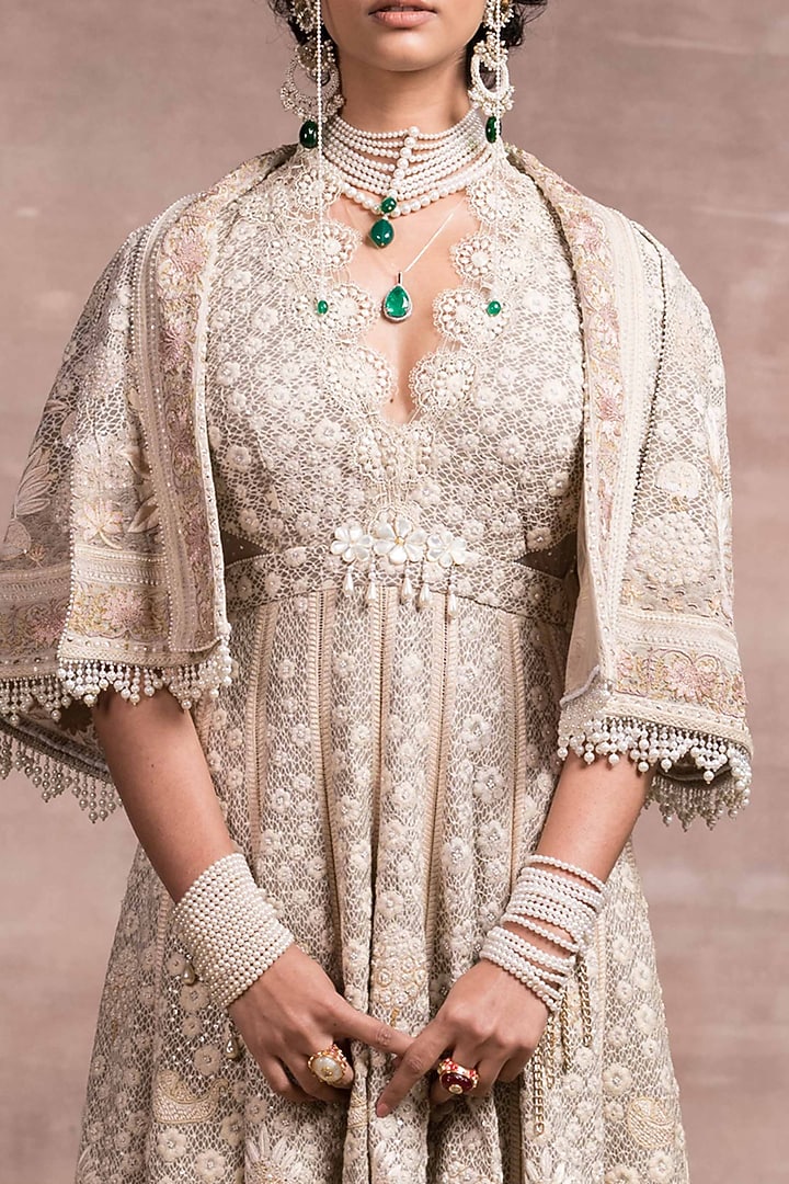 Oyster Printed & Embroidered Kalidar Bridal Anarkali Set by Tarun Tahiliani at Pernia's Pop Up Shop