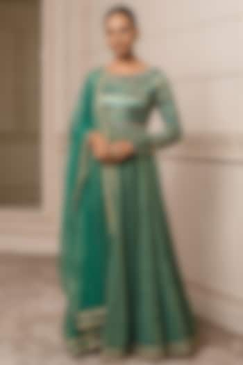 Teal Embroidered Anarkali Set by Tarun Tahiliani at Pernia's Pop Up Shop