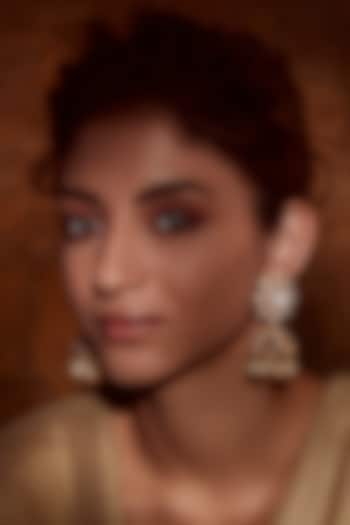 Gold Plated Rose Quartz Jhumka Earrings In Sterling Silver by Tarun Tahiliani Accessories