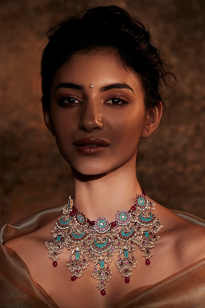 Gold Plated Hand Cut Glass Stone Necklace In Sterling Silver by Tarun Tahiliani Accessories