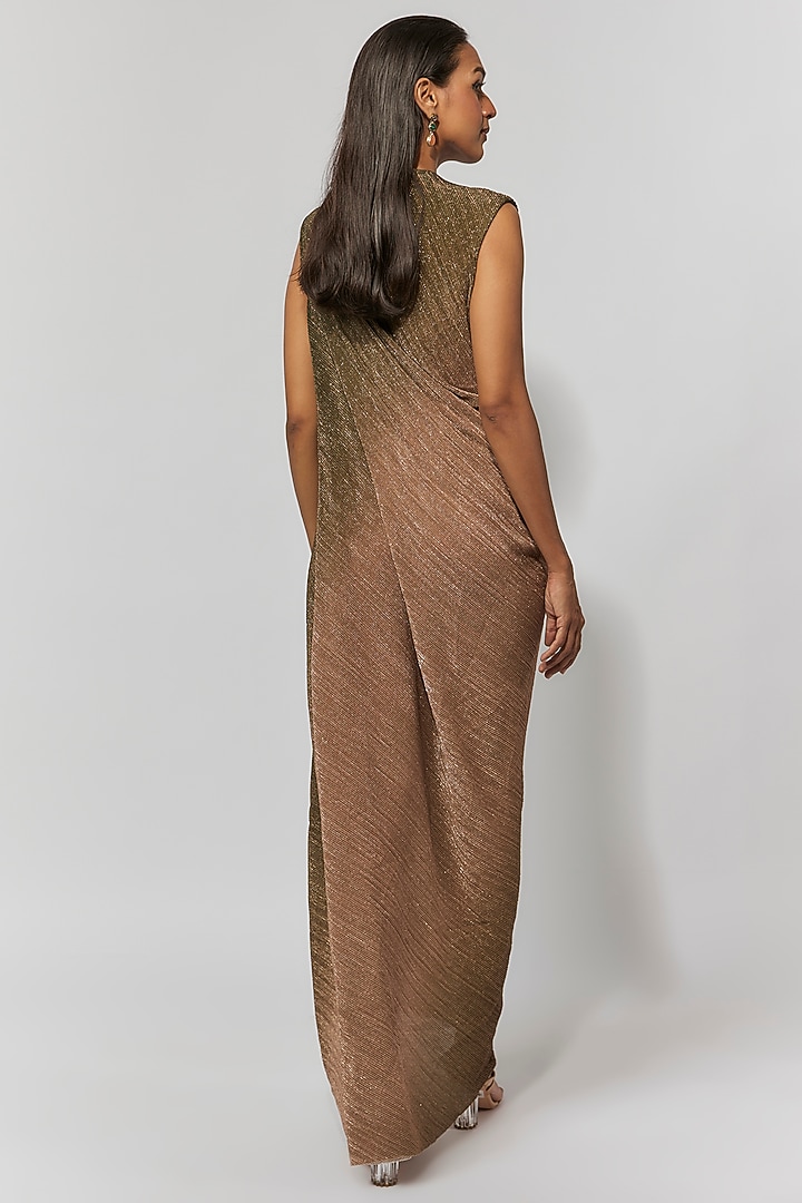Olive Ombre Metallic Crinkle Tulle Party Wear Dress by Tarun Tahiliani at Pernia's Pop Up Shop