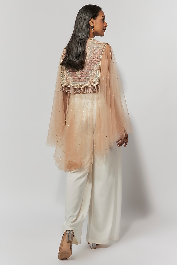 Blush Pink Tulle Hand Embroidered Cape by Tarun Tahiliani at Pernia's Pop Up Shop