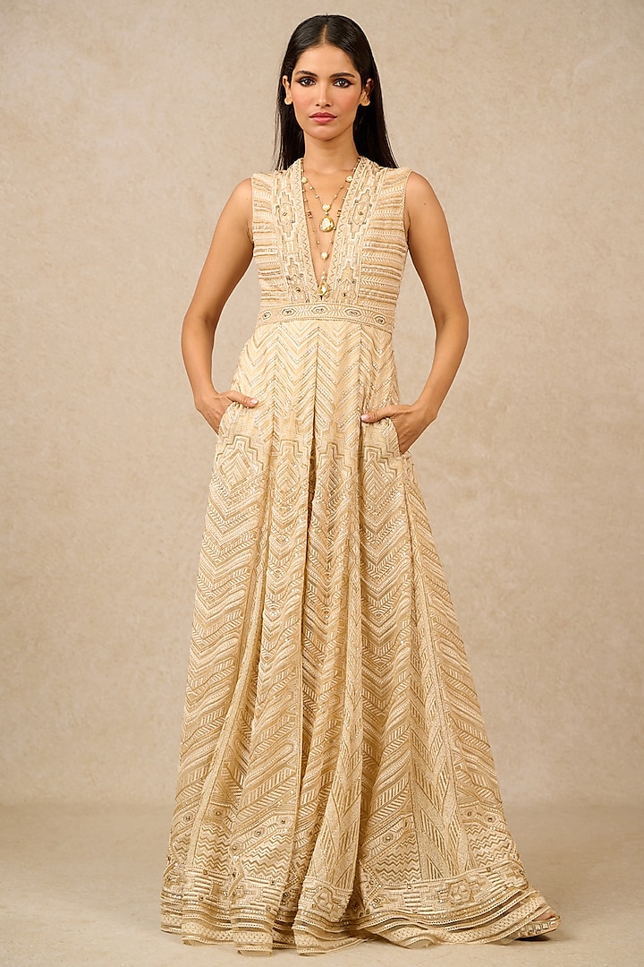 Ivory Tulle Crystal Embroidered Jumpsuit by Tarun Tahiliani at Pernia's Pop Up Shop