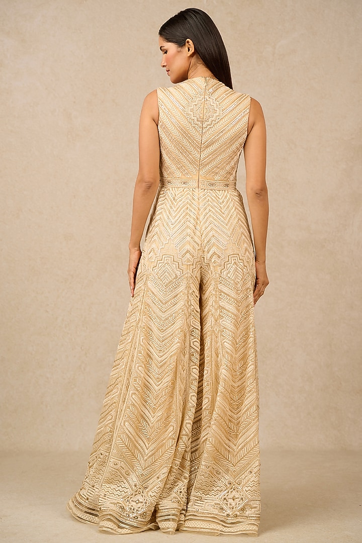 Ivory Tulle Crystal Embroidered Jumpsuit by Tarun Tahiliani at Pernia's Pop Up Shop