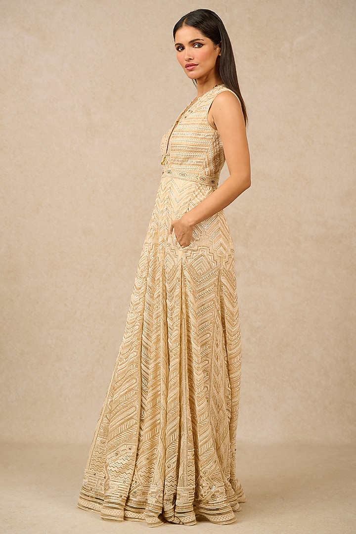 Ivory Tulle Crystal Embroidered Jumpsuit by Tarun Tahiliani at Pernia's Pop Up Shop