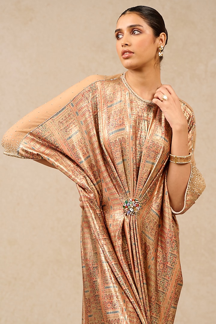 Multi-Colored Foil Jersey Printed & Embroidered Kaftan Party Wear Dress by Tarun Tahiliani at Pernia's Pop Up Shop