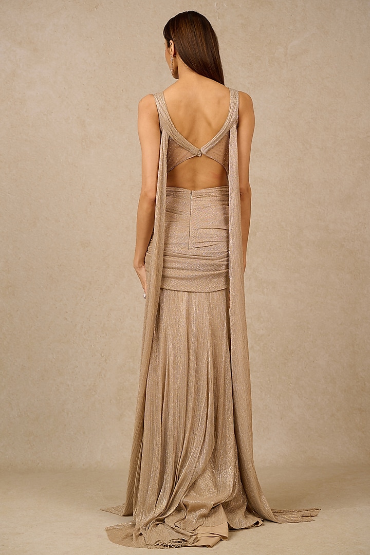 Champagne Metallic Crinkle Sequins Embroidered Mermaid Wedding Gown by Tarun Tahiliani at Pernia's Pop Up Shop