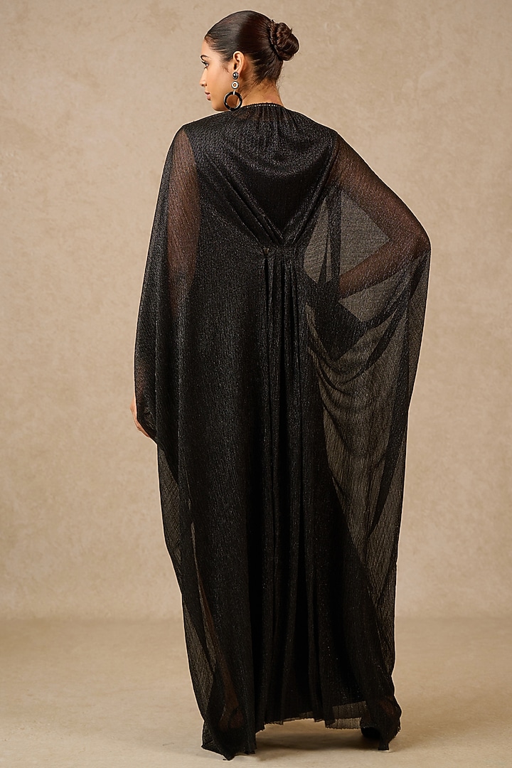Black Metallic Crinkle Tulle Hand Embroidered Party Wear Dress by Tarun Tahiliani at Pernia's Pop Up Shop