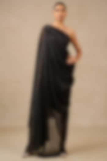 Black Metallic Crinkle Tulle Hand Embroidered Cocktail Dress by Tarun Tahiliani at Pernia's Pop Up Shop