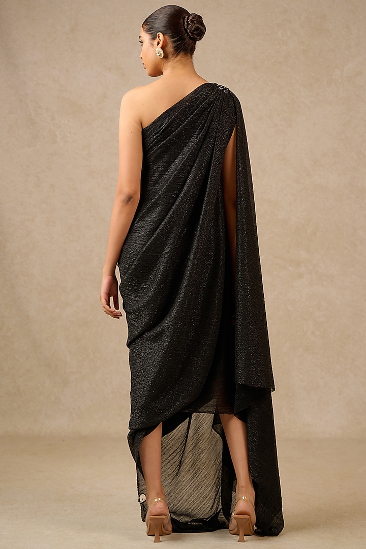 Black Metallic Crinkle Tulle Hand Embroidered Cocktail Dress by Tarun Tahiliani at Pernia's Pop Up Shop