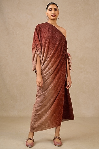 Copper Ombre Metallic Crinkle Dress by Tarun Tahiliani