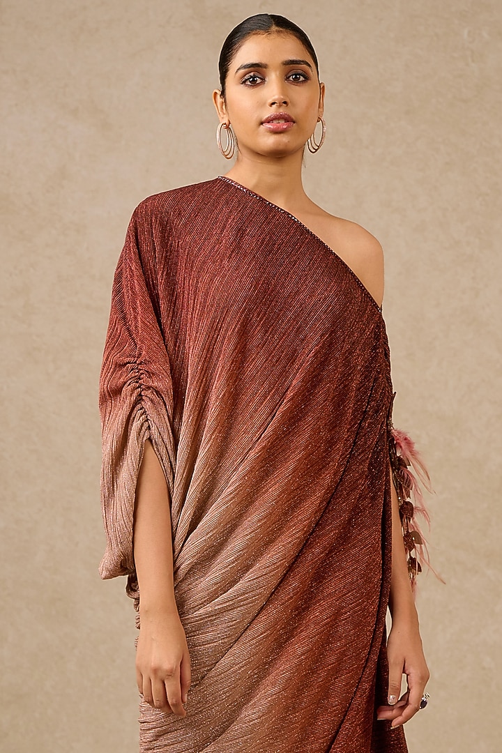 Copper Ombre Metallic Crinkle Party Wear Dress by Tarun Tahiliani at Pernia's Pop Up Shop