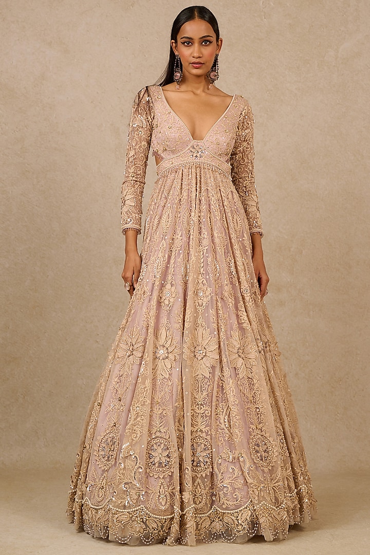 Lilac Soft Net Sequins Embroidered Bridal Gown by Tarun Tahiliani at Pernia's Pop Up Shop