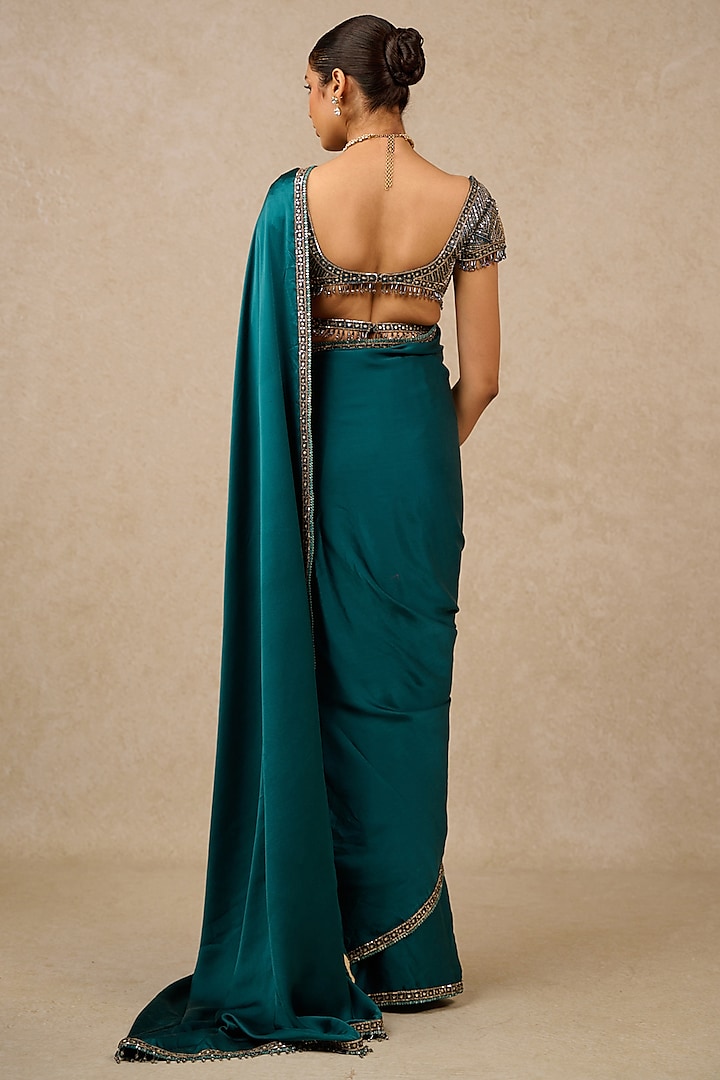 Tarun Tahiliani - Powder Blue Tulle & Sheer Tulle Embellished Designer Saree Set for Women at Pernia's Pop-Up Shop