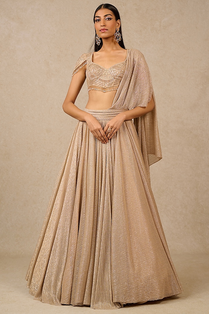Champagne Crinkle Skirt Set by Tarun Tahiliani at Pernia's Pop Up Shop