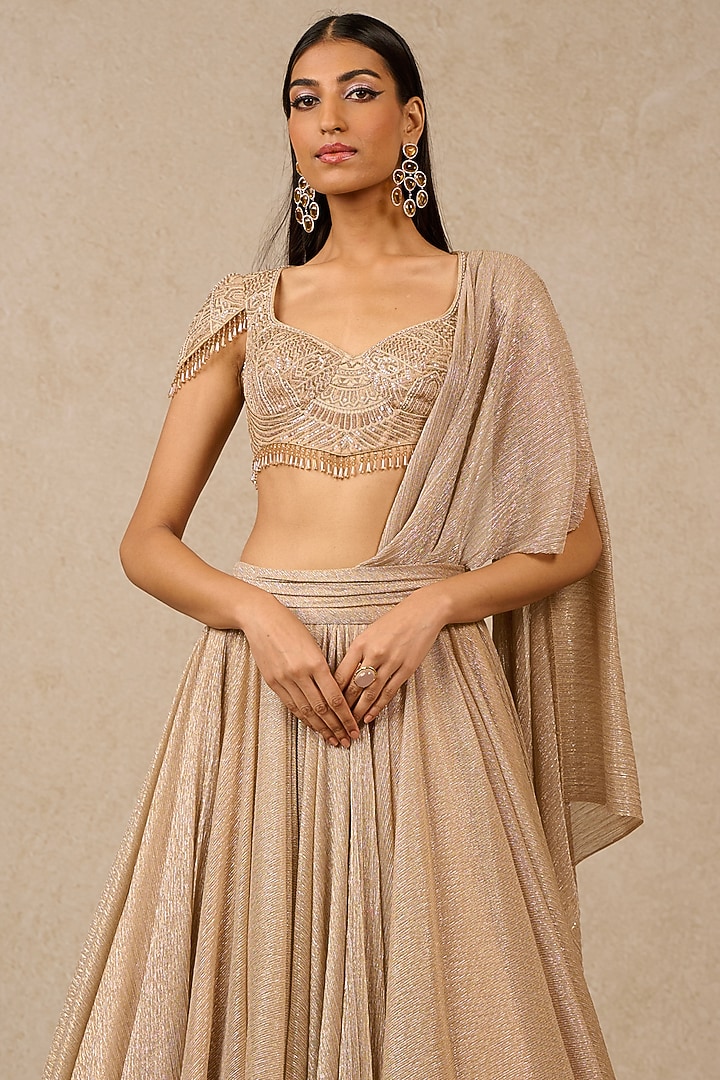 Champagne Crinkle Skirt Set by Tarun Tahiliani at Pernia's Pop Up Shop