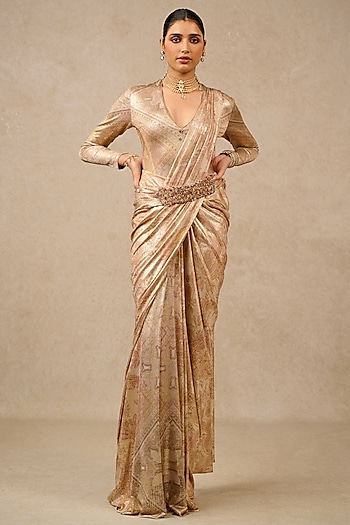 Gold Foil Jersey Printed Concept Saree Set by Tarun Tahiliani