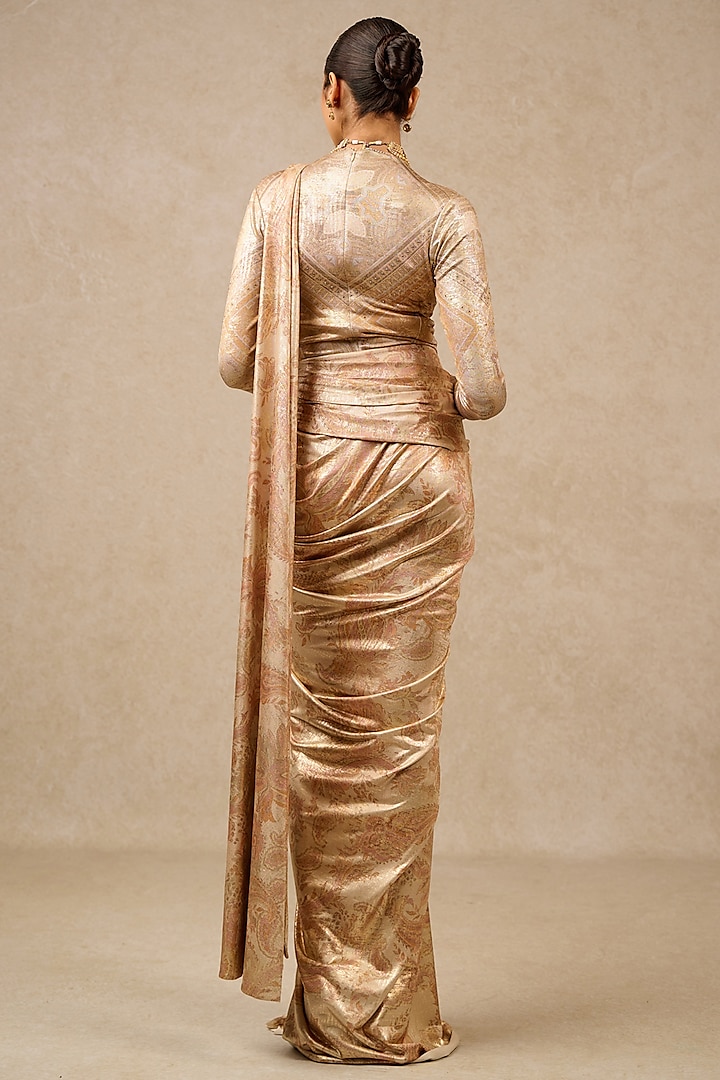 Gold Foil Jersey Printed Concept Reception Saree Set by Tarun Tahiliani at Pernia's Pop Up Shop