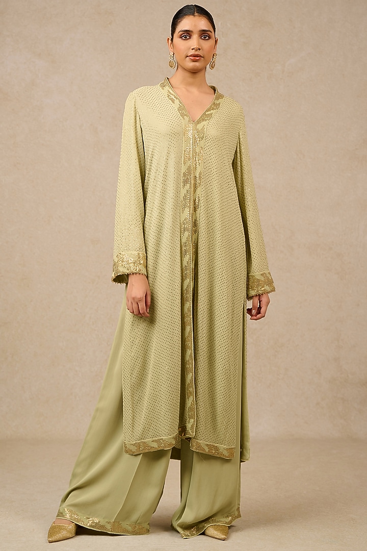 Mint Silk Georgette Mukaish Embroidered Kurta Set by Tarun Tahiliani at Pernia's Pop Up Shop