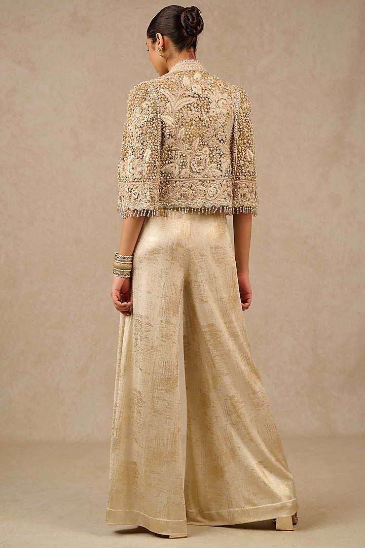 Gold Foil Jersey Jumpsuit With Cape by Tarun Tahiliani at Pernia's Pop Up Shop