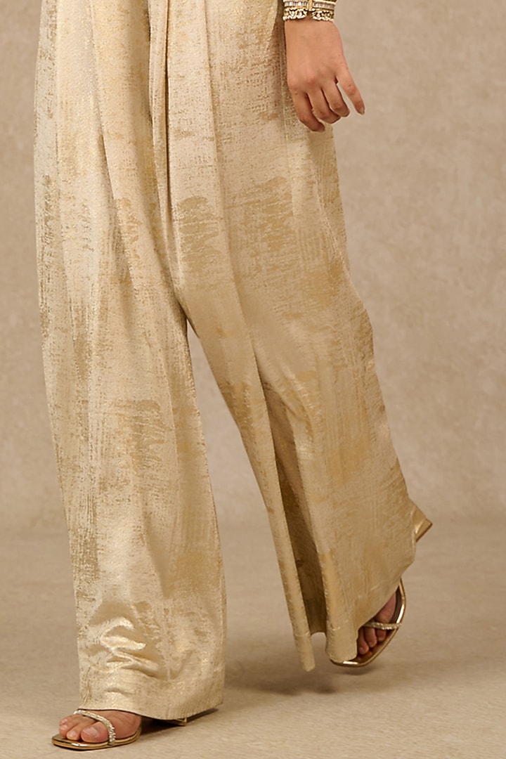 Gold Foil Jersey Jumpsuit With Cape by Tarun Tahiliani at Pernia's Pop Up Shop