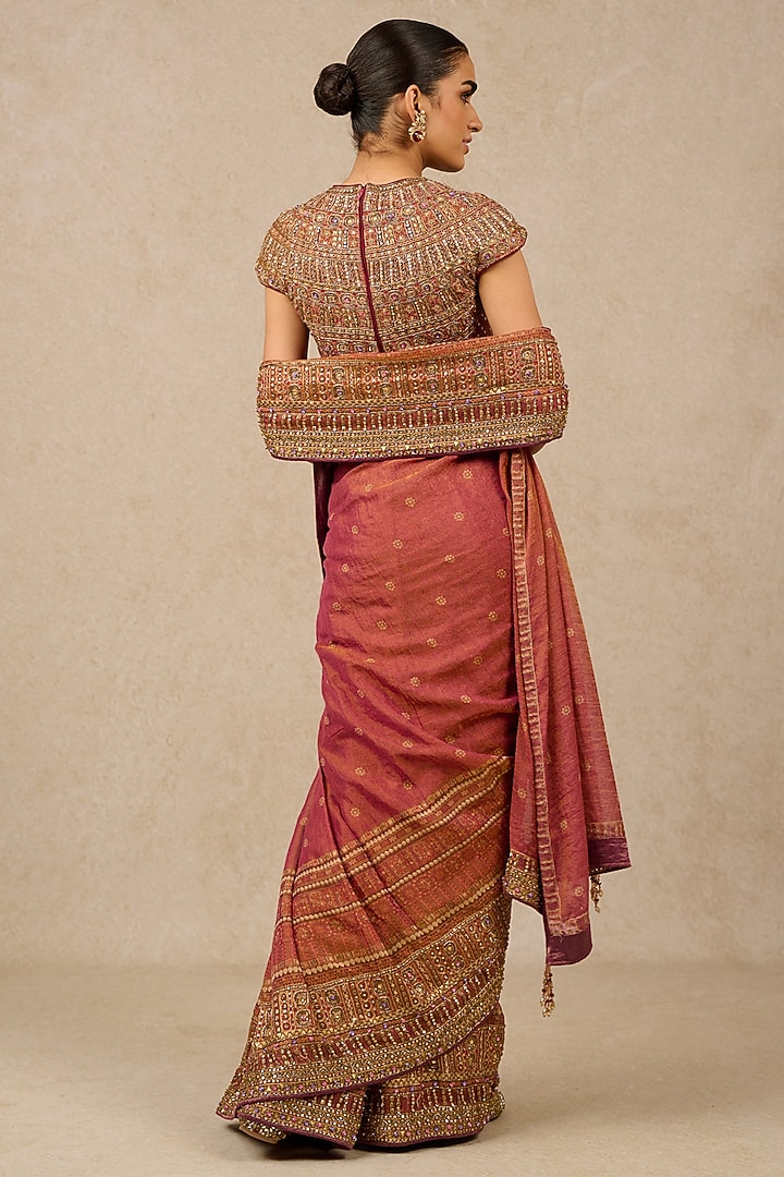 Wine Zari Chanderi Embroidered Bridal Saree Set by Tarun Tahiliani at Pernia's Pop Up Shop