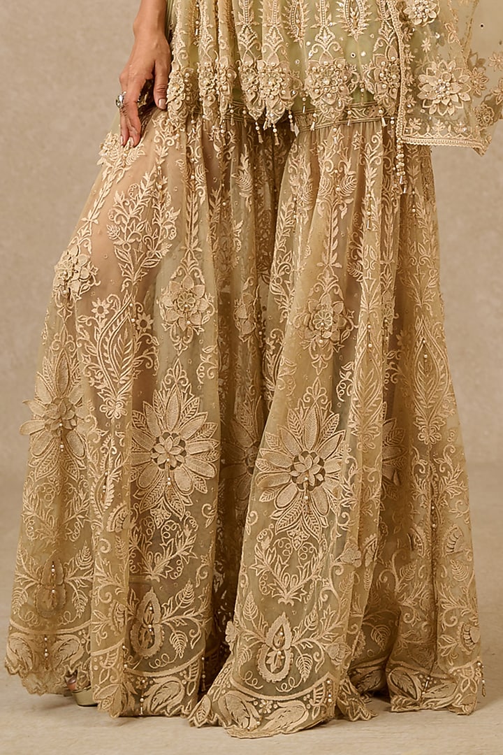 Mint Soft Net Embroidered Bridal Sharara Set by Tarun Tahiliani at Pernia's Pop Up Shop