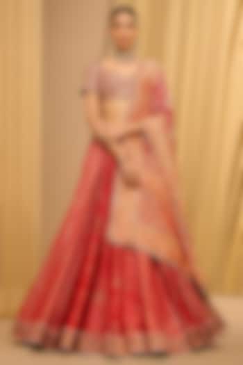 Red Brocade Marori Embroidered Bridal Lehenga Set by Tarun Tahiliani at Pernia's Pop Up Shop