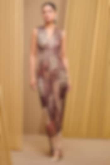 Multi-Colored Foil Jersey Printed Draped Cocktail Dress by Tarun Tahiliani at Pernia's Pop Up Shop