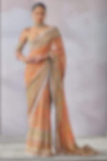 Multi-Colored Georgette Hand Painted Bridal Saree Set by Tarun Tahiliani at Pernia's Pop Up Shop