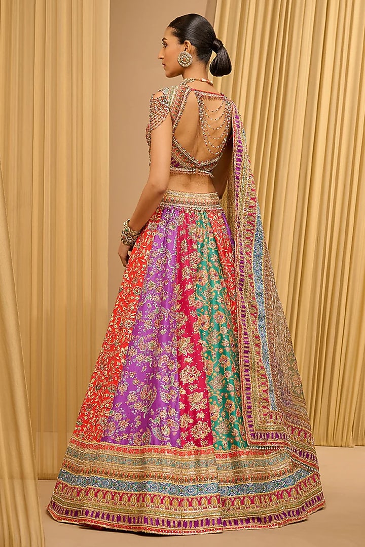 Multi-Colored Silk Dupion Kashida Embroidered Kalidar Bridal Lehenga Set by Tarun Tahiliani at Pernia's Pop Up Shop
