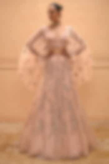 Blush Tulle Floral Embroidered Bridal Lehenga Set by Tarun Tahiliani at Pernia's Pop Up Shop