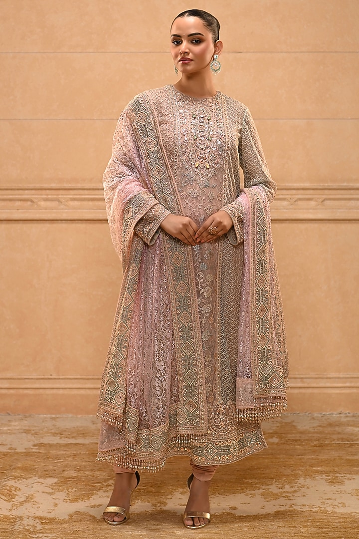 Aqua & Blush Indian Tulle Zardosi Embellished Kurta Set by Tarun Tahiliani at Pernia's Pop Up Shop