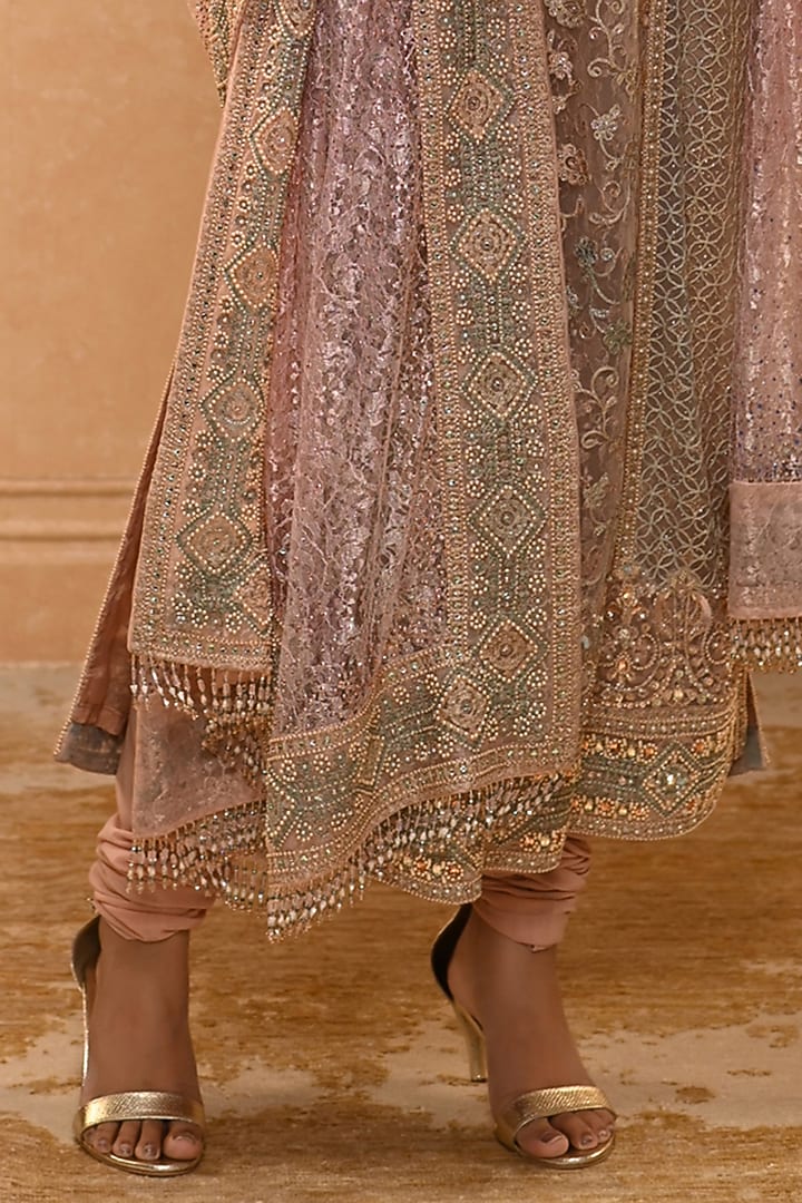 Aqua & Blush Indian Tulle Zardosi Embellished Kurta Set by Tarun Tahiliani at Pernia's Pop Up Shop