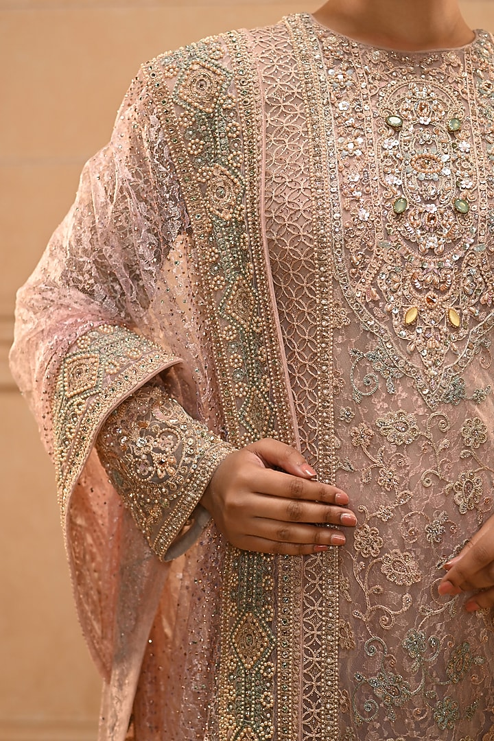 Aqua & Blush Indian Tulle Zardosi Embellished Kurta Set by Tarun Tahiliani at Pernia's Pop Up Shop