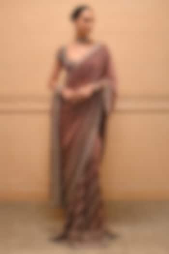Red Georgette Cutdana Embellished Bridal Saree Set by Tarun Tahiliani at Pernia's Pop Up Shop