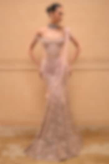 Blush Indian Tulle Sequins Embellished Concept Bridal Saree Set by Tarun Tahiliani at Pernia's Pop Up Shop
