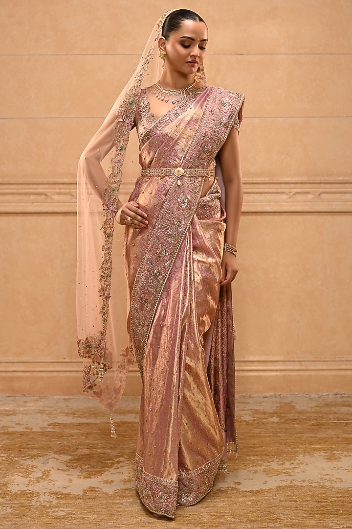 Blush Silk Brocade Kanjivaram Bridal Bridal Saree Set by Tarun Tahiliani at Pernia's Pop Up Shop