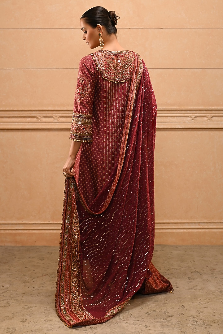 Red Silk Dupion Zardosi Embroidered Kurta Set by Tarun Tahiliani at Pernia's Pop Up Shop