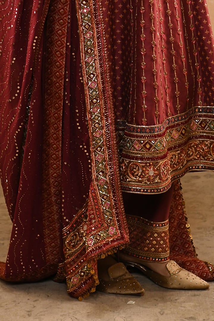 Red Silk Dupion Zardosi Embroidered Kurta Set by Tarun Tahiliani at Pernia's Pop Up Shop