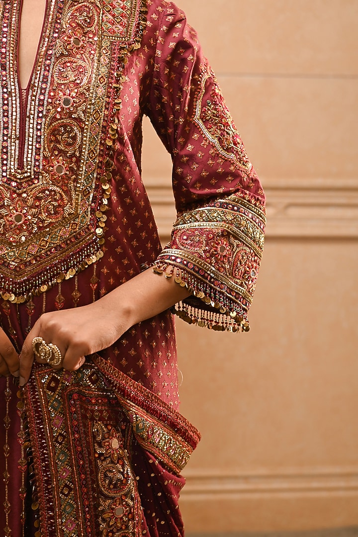 Red Silk Dupion Zardosi Embroidered Kurta Set by Tarun Tahiliani at Pernia's Pop Up Shop