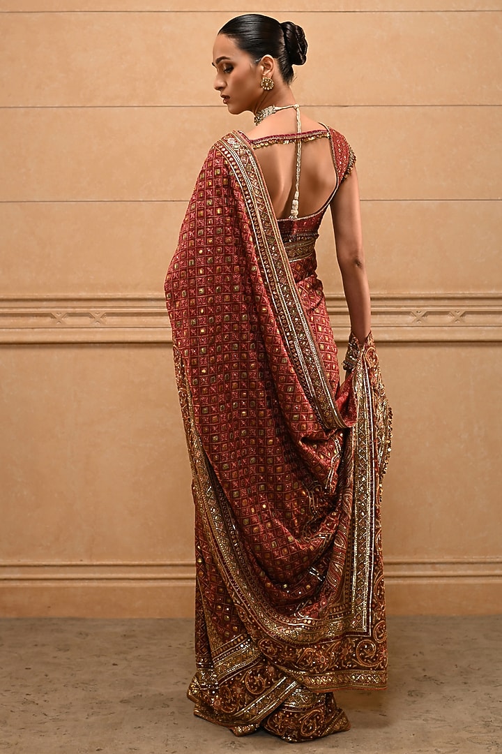 Red Silk Dupion Gota Embellished Bridal Saree Set by Tarun Tahiliani at Pernia's Pop Up Shop