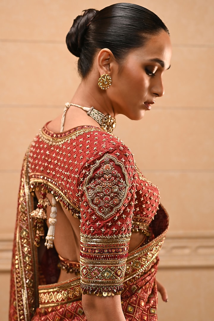 Red Silk Dupion Gota Embellished Bridal Saree Set by Tarun Tahiliani at Pernia's Pop Up Shop