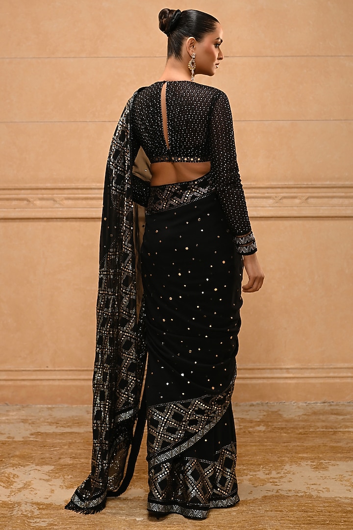 Black Georgette Mukaish Embellished Bridal Saree Set by Tarun Tahiliani at Pernia's Pop Up Shop